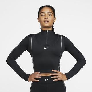 Top Nike Pro HyperWarm 1/2-Zip Maneca Lunga Dama Negrii Metal Argintii | KZAE-02648